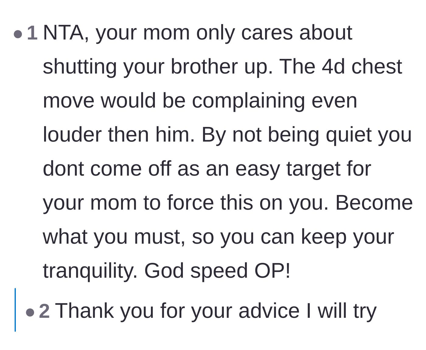 Comment thread 5 - Encouragement for the sister to play 4D chess and become a bigger nuisance