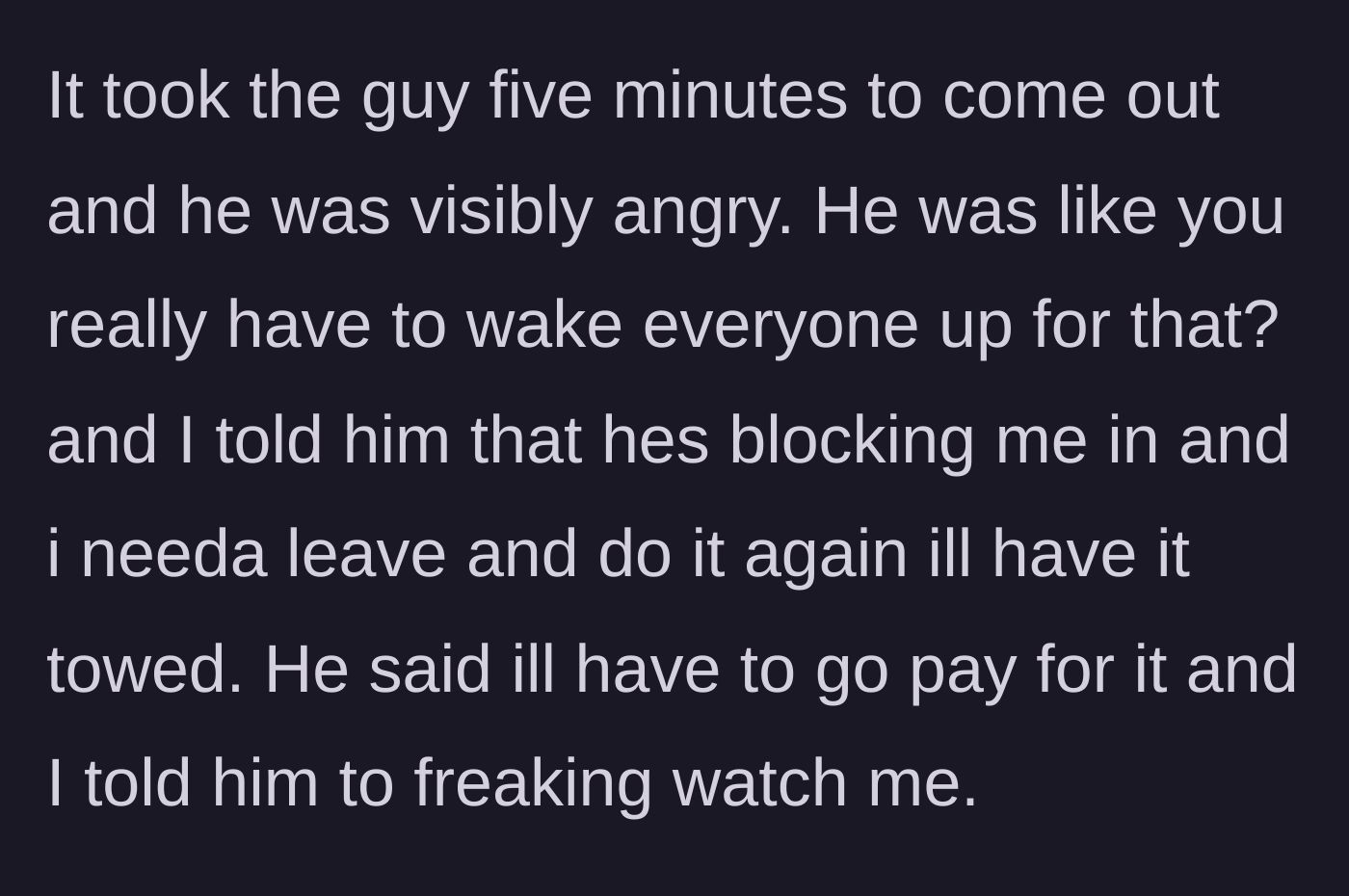 Story part 4 - An angry older man confronting a younger college student in a driveway.