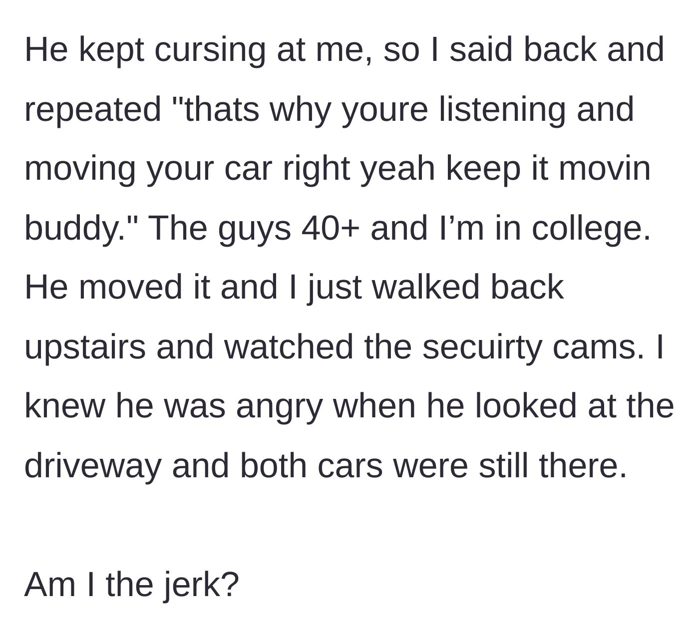 Story part 5 - Two cars safely parked in the driveway as viewed through a security camera feed.