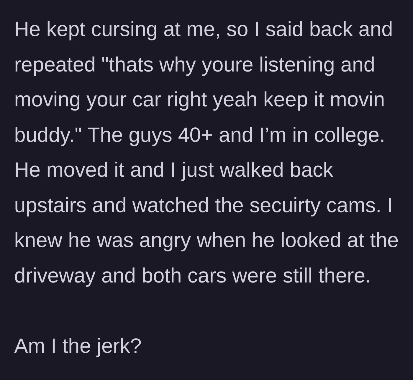 Story part 5 - Two cars safely parked in the driveway as viewed through a security camera feed.