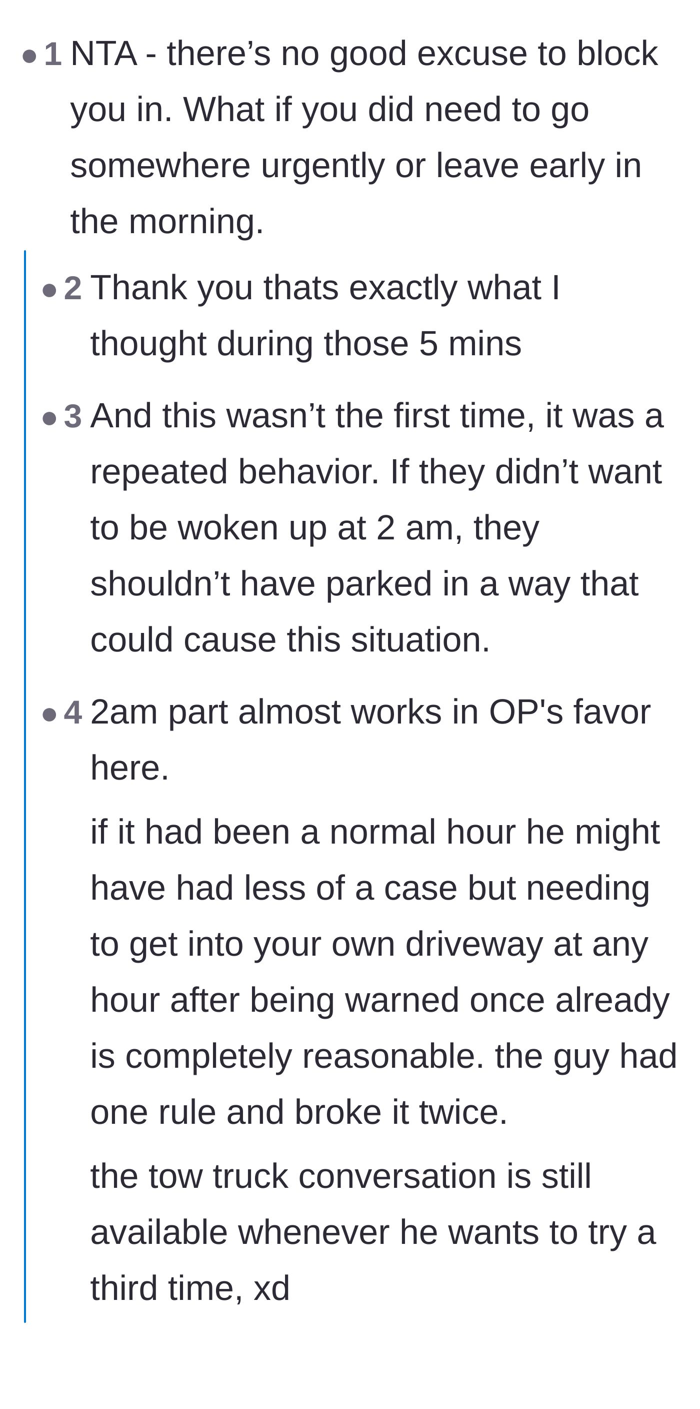 Comment thread 2 - Readers praising the main character for enforcing boundaries on principle rather than necessity.