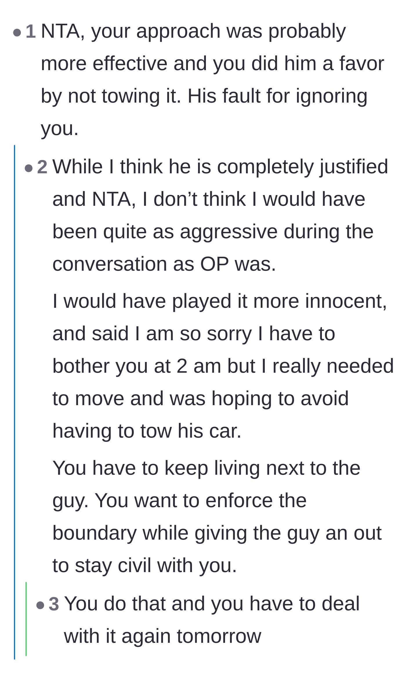 Comment thread 5 - A discussion on whether to play nice or be assertive when confronting disrespectful neighbors.