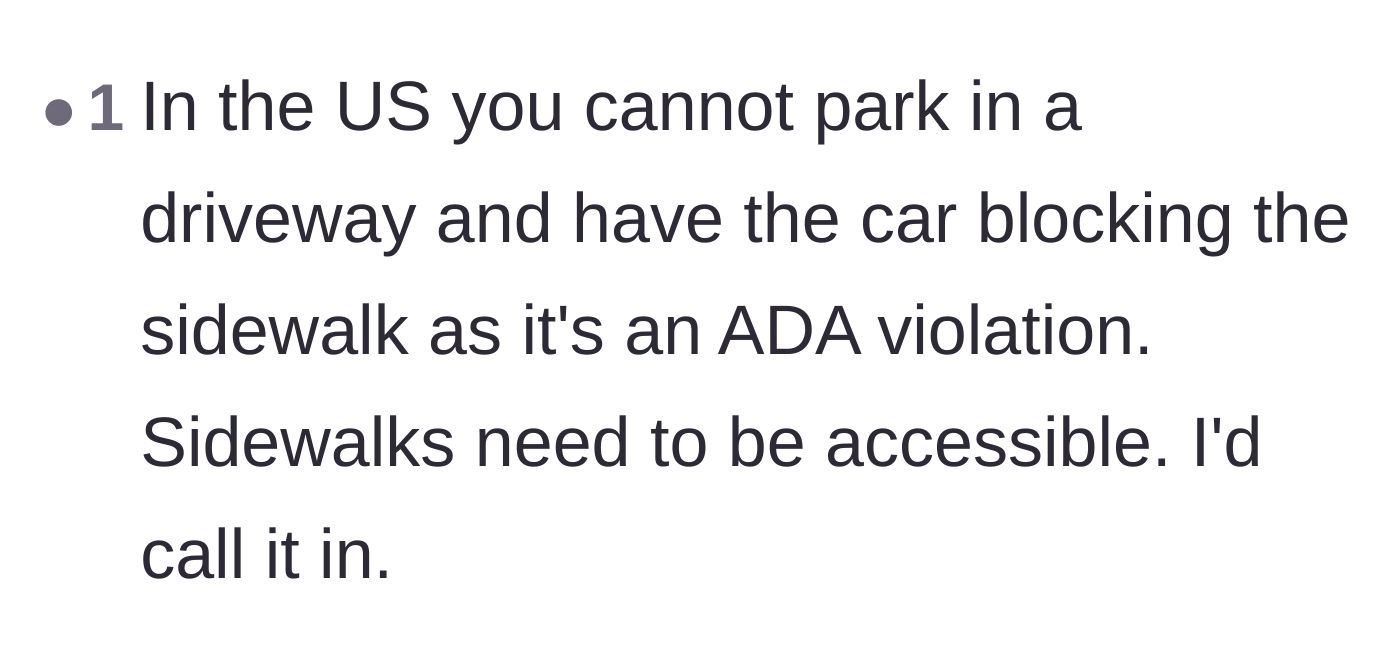 Comment thread 6 - A reminder about accessibility violations when parked cars block sidewalks.