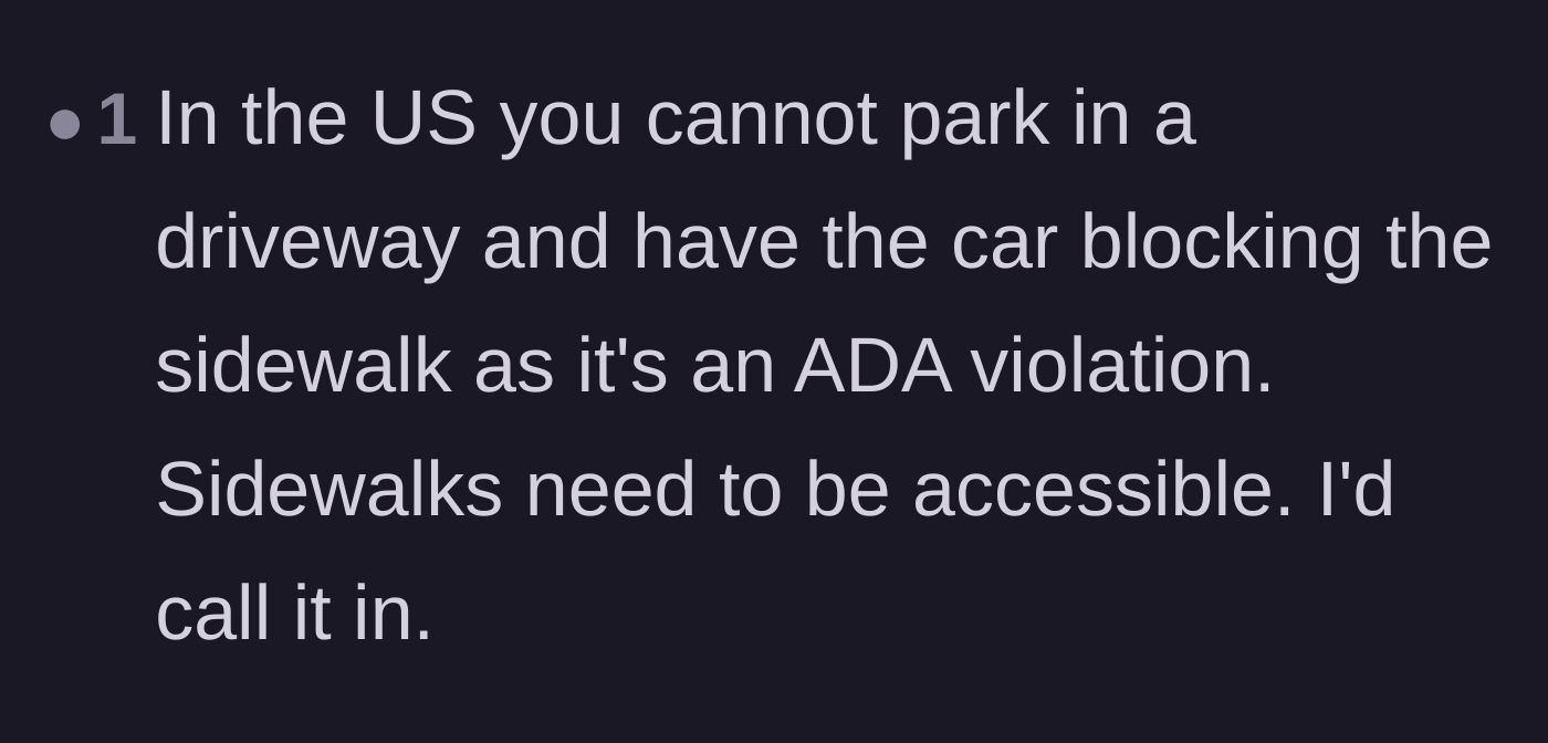 Comment thread 6 - A reminder about accessibility violations when parked cars block sidewalks.