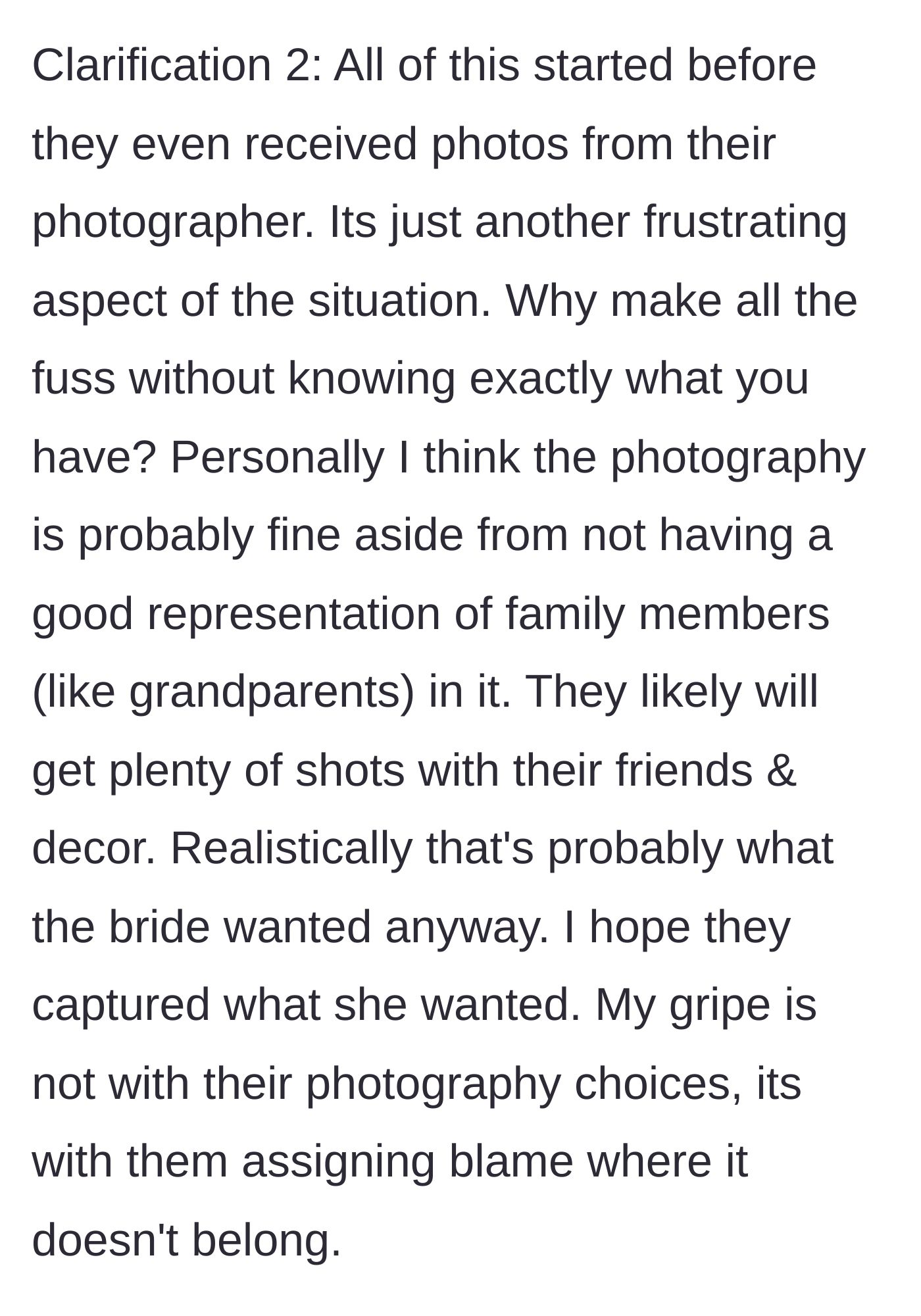 Story part 8 - The aunt revealing the sister is throwing this fit before even seeing the professional photos, simply out of panic over missing family portraits.
