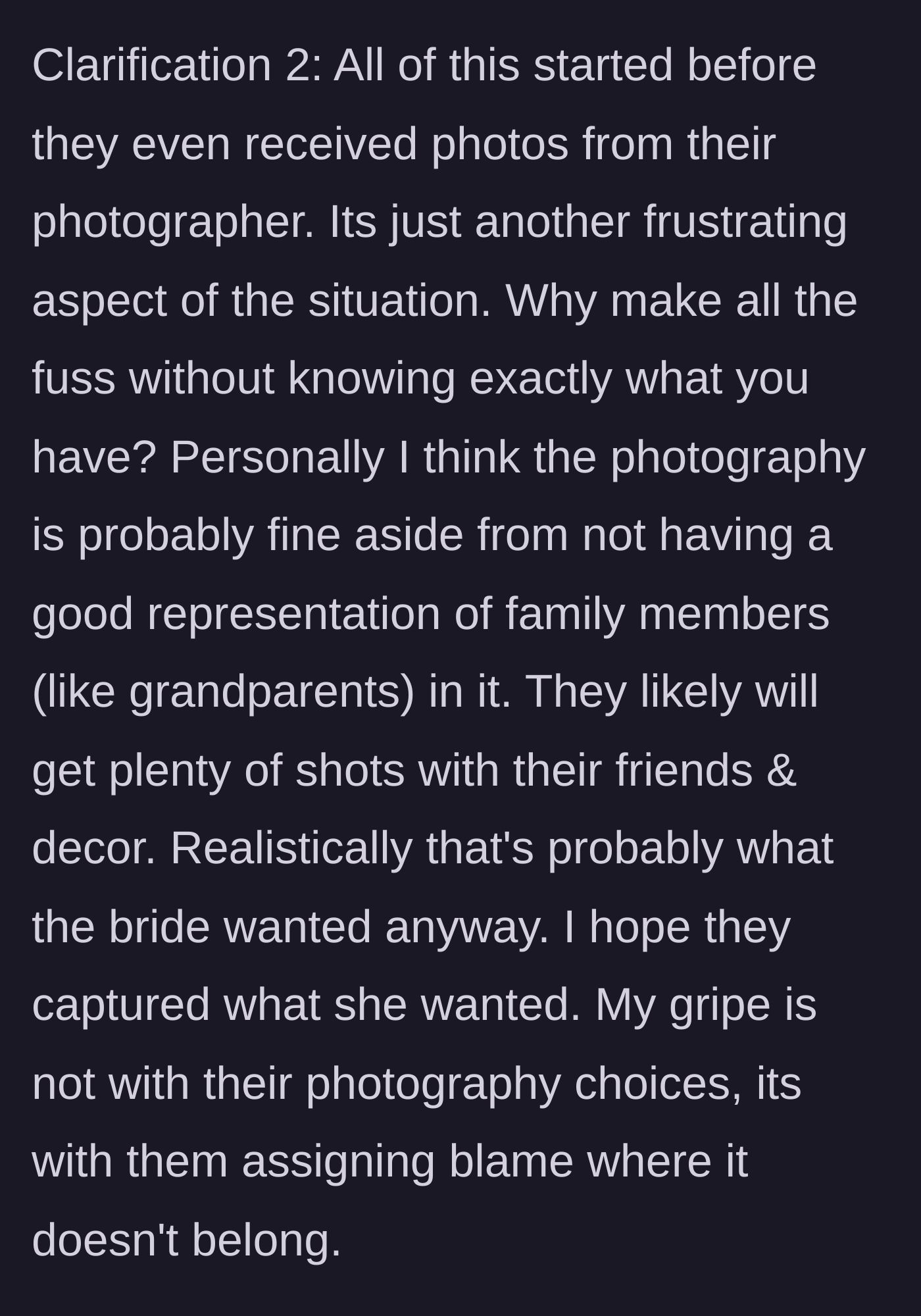 Story part 8 - The aunt revealing the sister is throwing this fit before even seeing the professional photos, simply out of panic over missing family portraits.