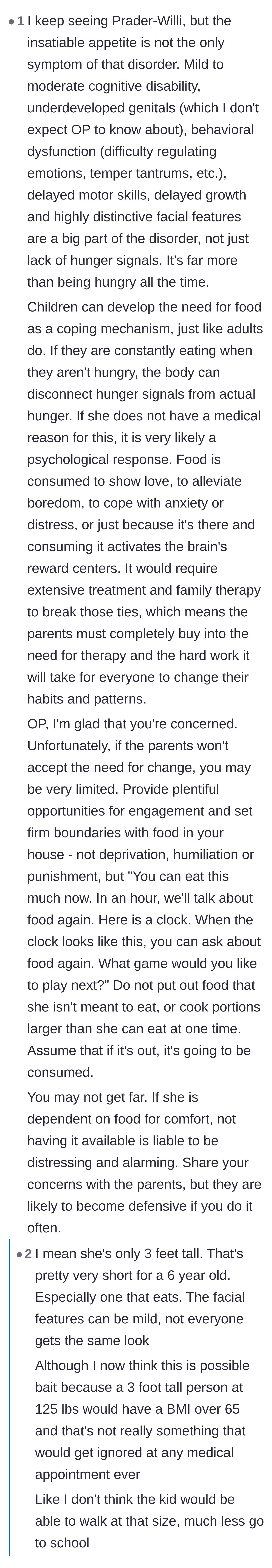 Comment thread 2 - Discussion on using food for emotional coping and the severe physical reality of the child's weight.