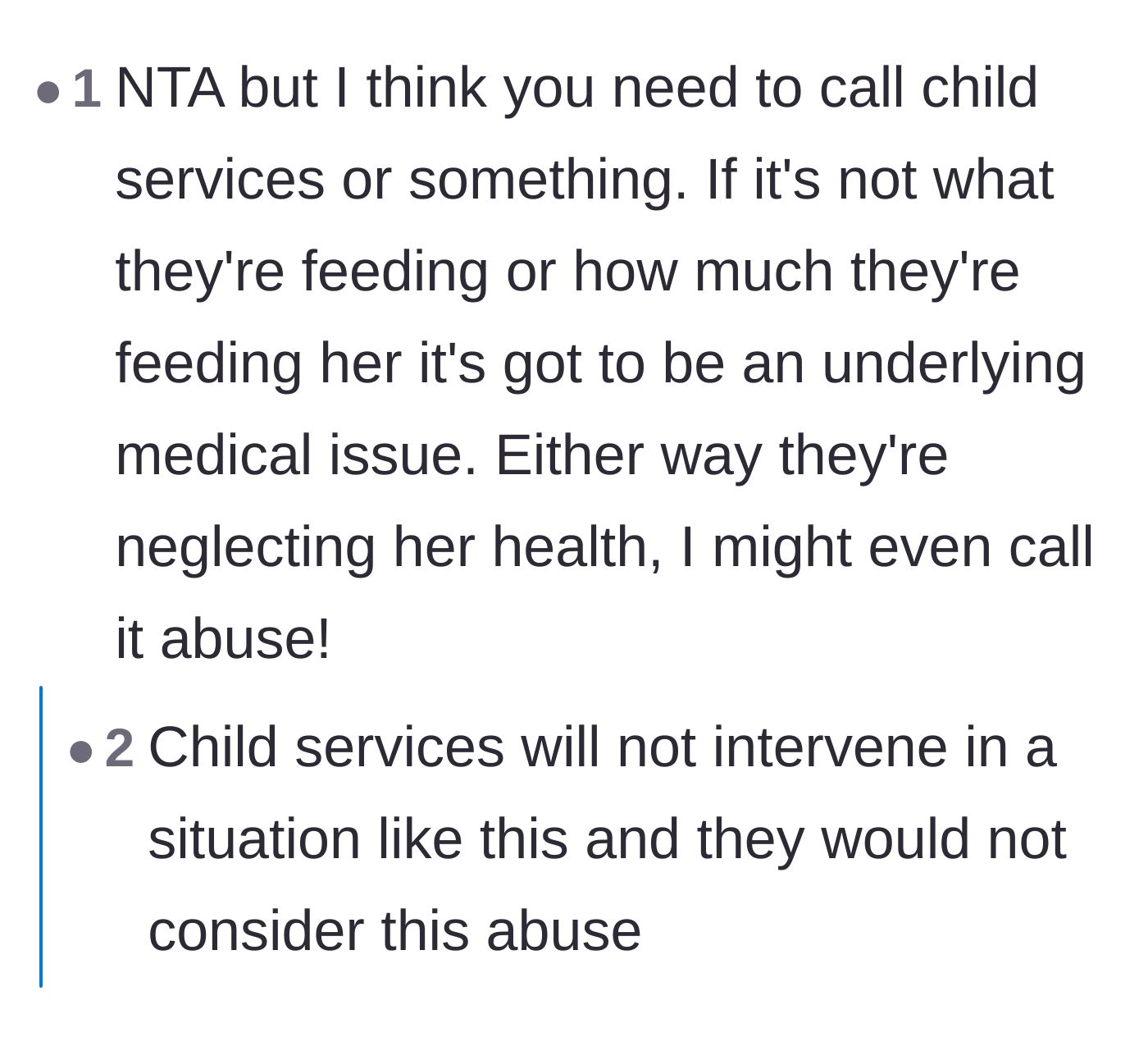 Comment thread 5 - Debate over whether the parents' actions constitute abuse and if Child Protective Services should intervene.
