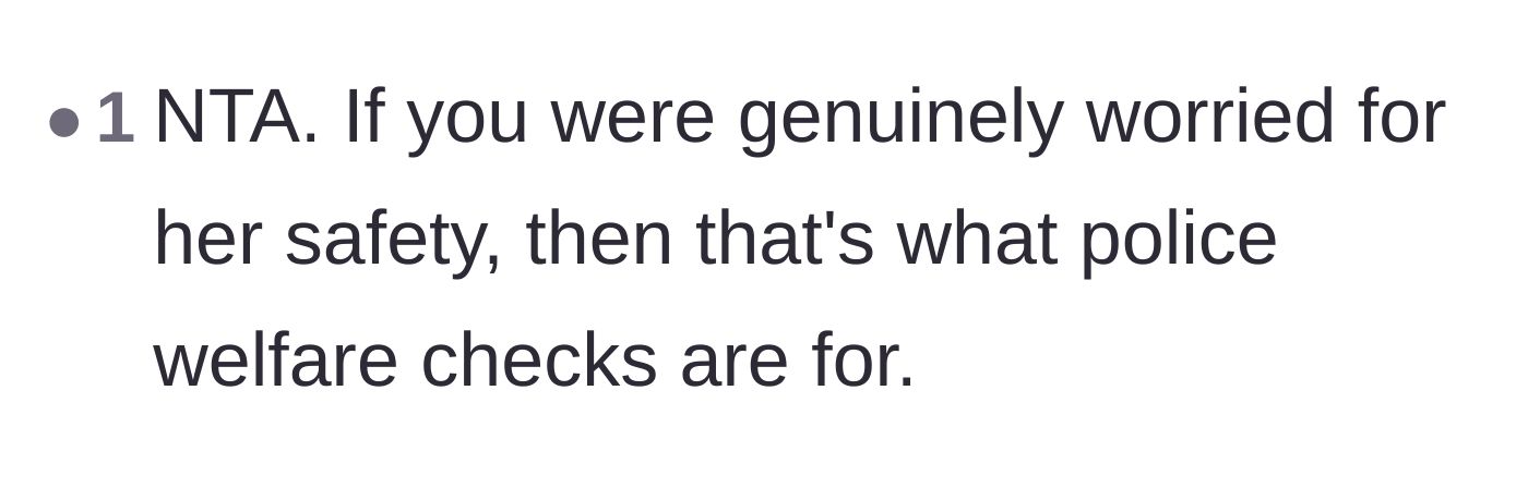 Comment thread 4 - A short comment validating that police welfare checks exist exactly for this type of genuine worry.