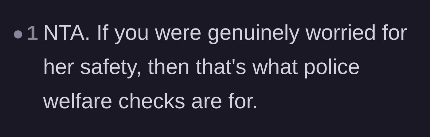 Comment thread 4 - A short comment validating that police welfare checks exist exactly for this type of genuine worry.