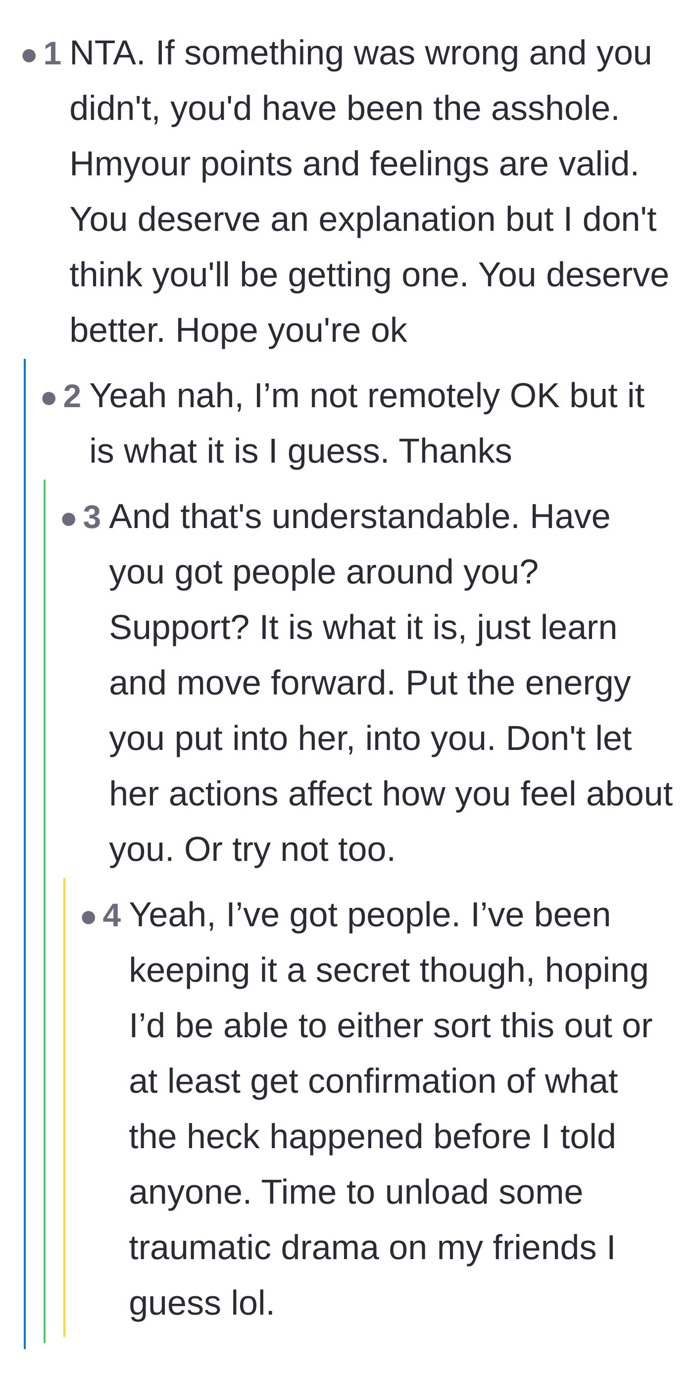 Comment thread 5 - A deeply empathetic exchange where the original poster admits how heartbroken he truly is.