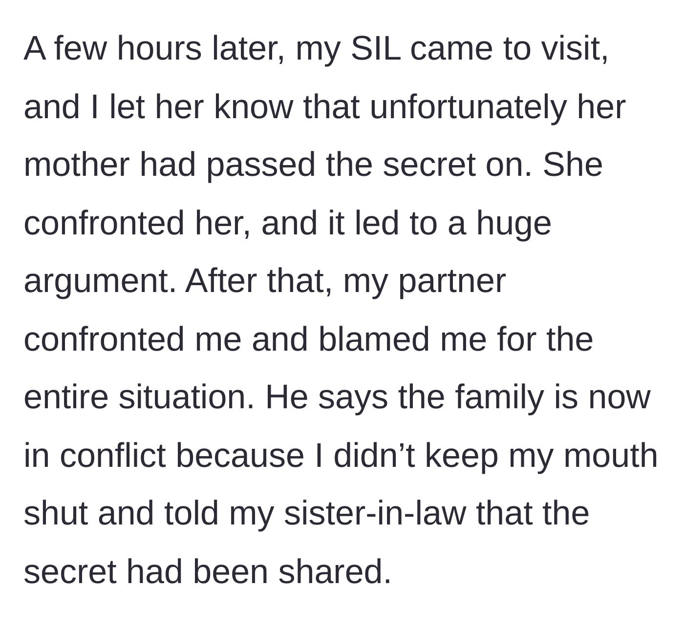 Story part 3 - Author informing her sister-in-law about the leak, sparking a massive family argument.