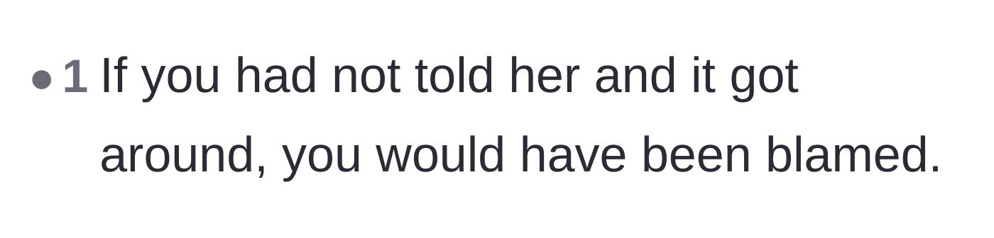 Comment thread 6 - A succinct realization that the author was in a no-win situation regardless of her actions.
