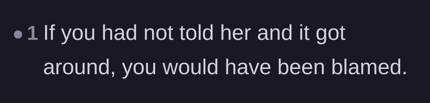Comment thread 6 - A succinct realization that the author was in a no-win situation regardless of her actions.