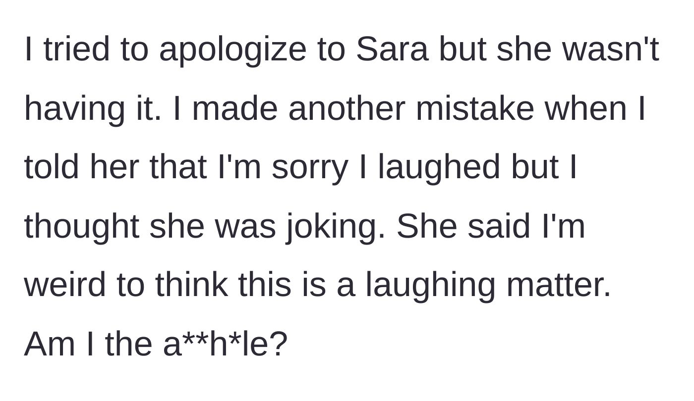 Story part 4 - The husband trying earnestly to apologize to his upset wife, only to accidentally make the situation worse.