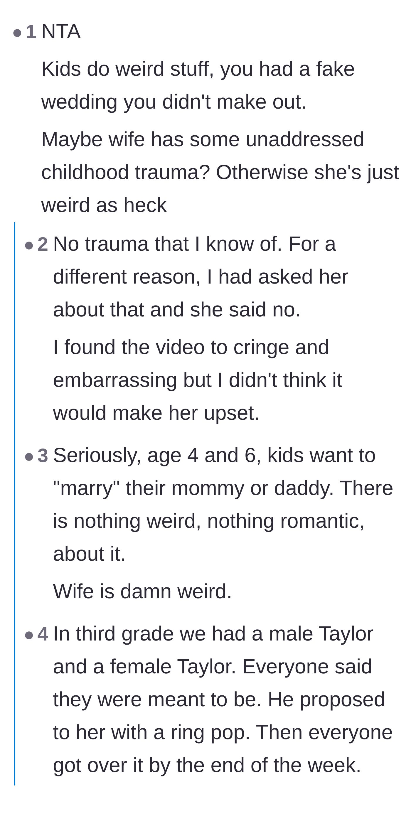 Comment thread 2 - A deep dive into whether the wife's strong reaction stems from a strict or highly sheltered upbringing.
