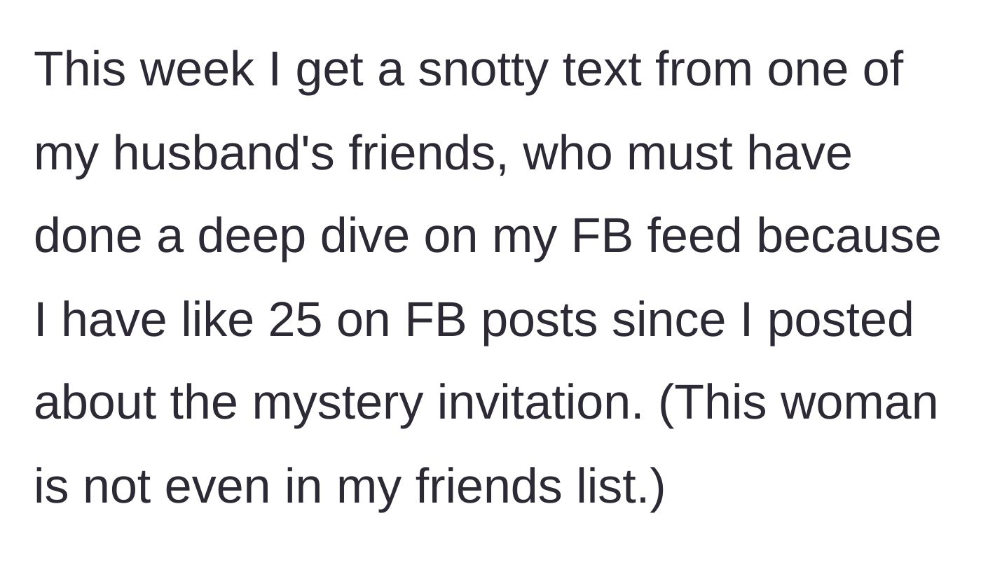 Story part 3 - Receiving a rude text from a husband's friend who stalked a public Facebook profile