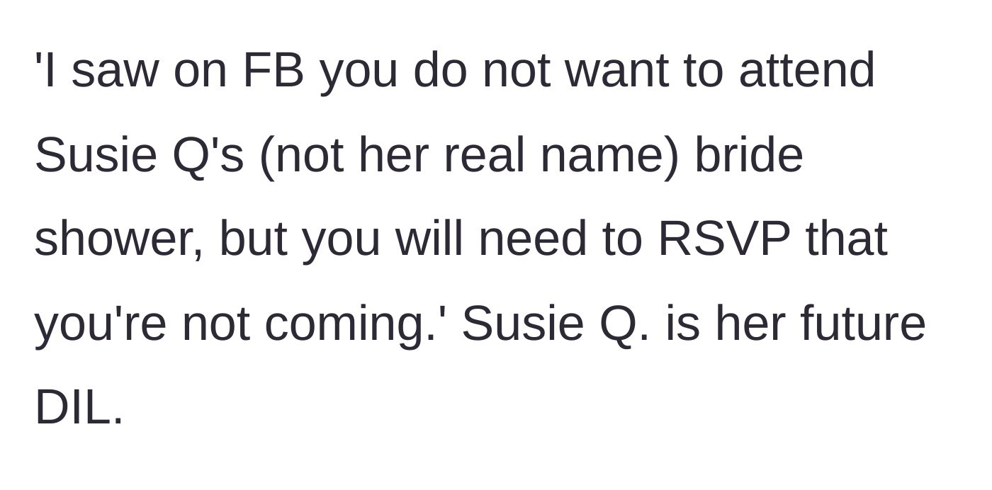 Story part 4 - The exact text message demanding an RSVP for the future daughter-in-law's shower