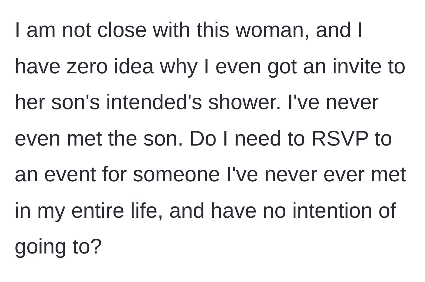Story part 5 - Questioning the etiquette of ignoring an RSVP for someone you have never met
