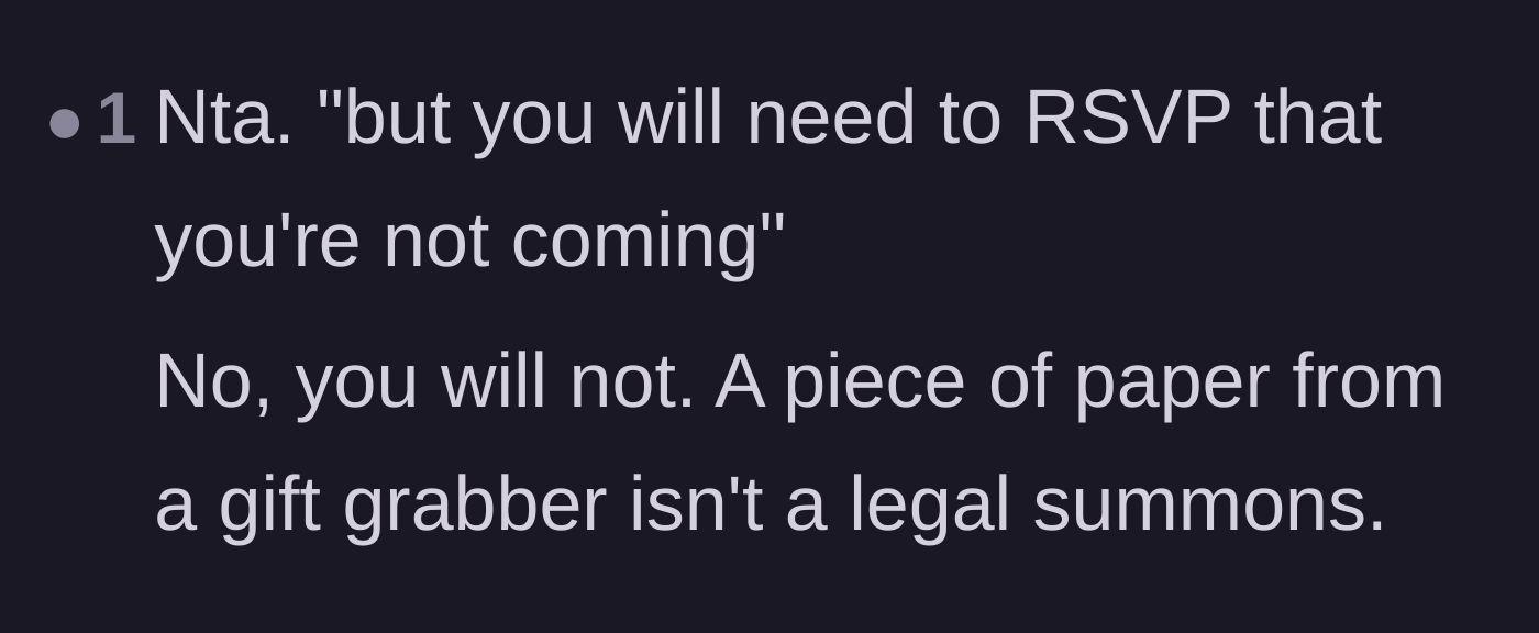 Comment thread 5 - A commenter reminding everyone that an invitation from a stranger is not a legally binding summons.