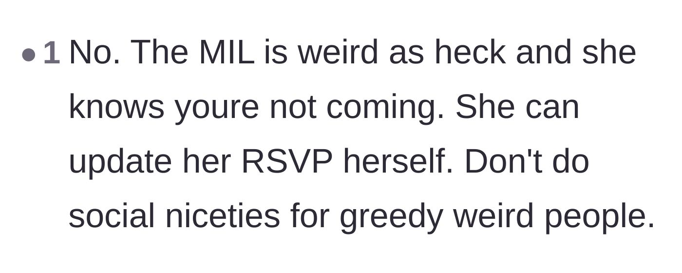 Comment thread 6 - A commenter advising against performing polite social niceties for weird, greedy strangers.