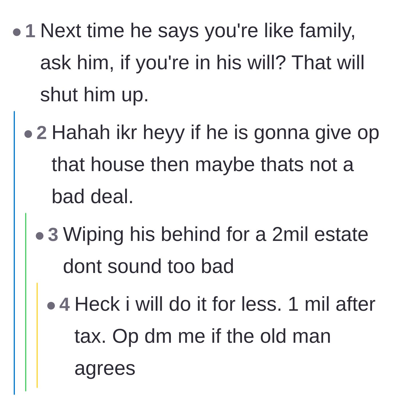 Comment thread 2 - Commenters joke about demanding a spot in the landlord's will in exchange for caregiving