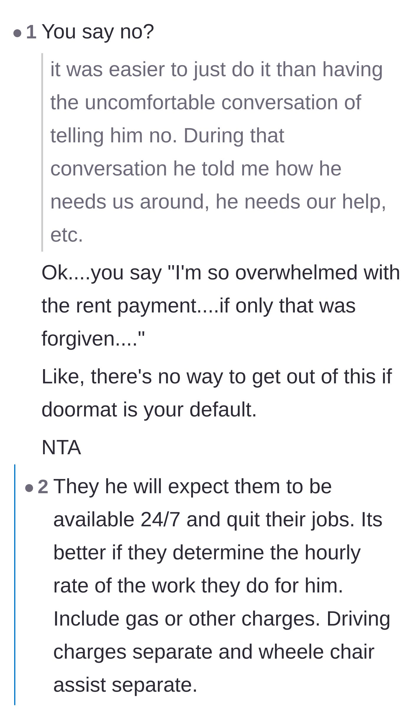 Comment thread 3 - Tough love about the tenant acting like a doormat instead of demanding rent relief or saying no