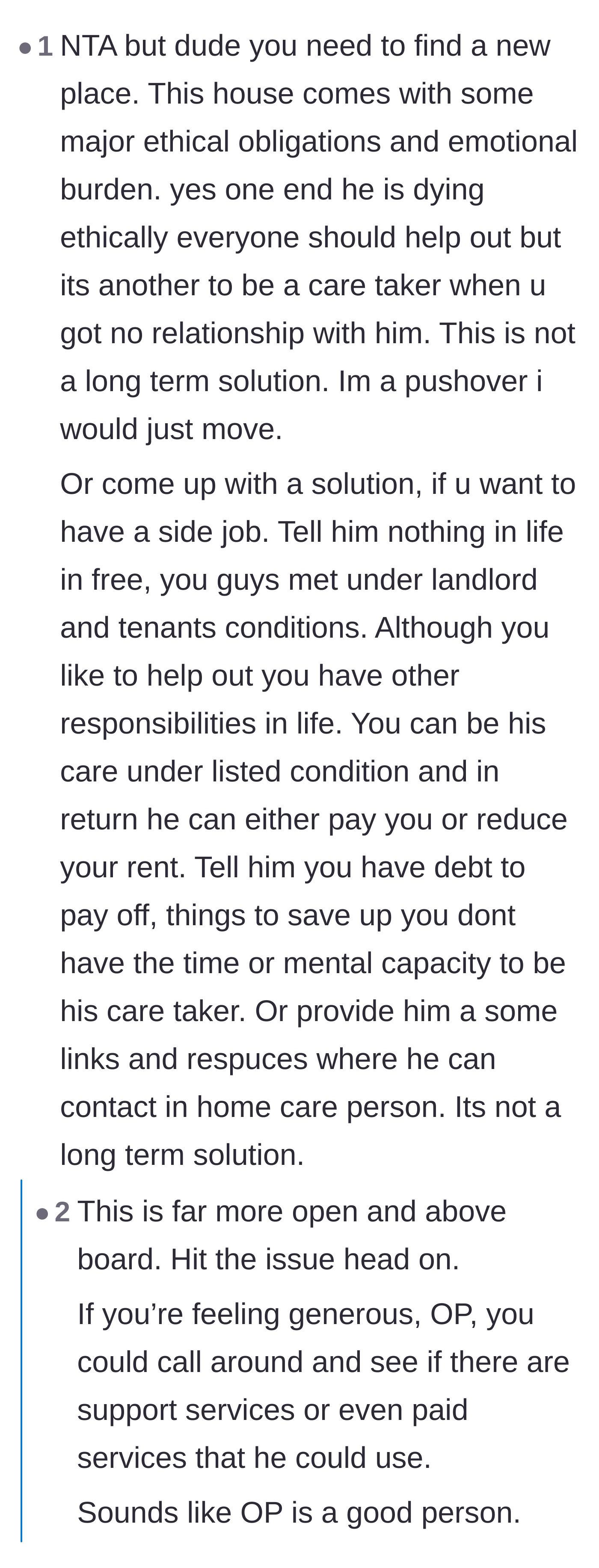 Comment thread 6 - Advice on either moving out to escape the ethical burden or formalizing a paid care agreement