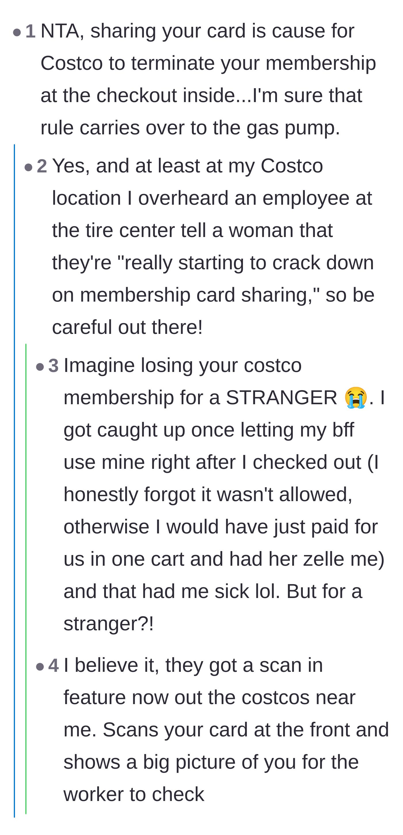 Comment thread 2 - A warning about Costco's strict anti-sharing policies, employee crackdowns, and new ID scanners.