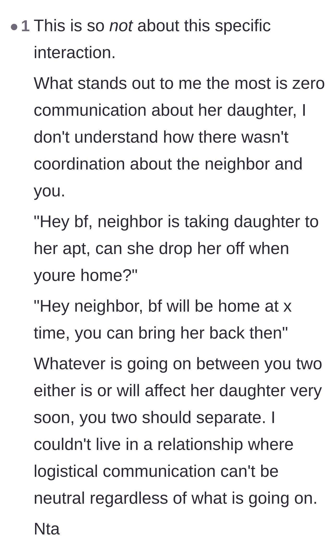 Comment thread 4 - Discussing the bizarre lack of basic babysitting coordination between the couple