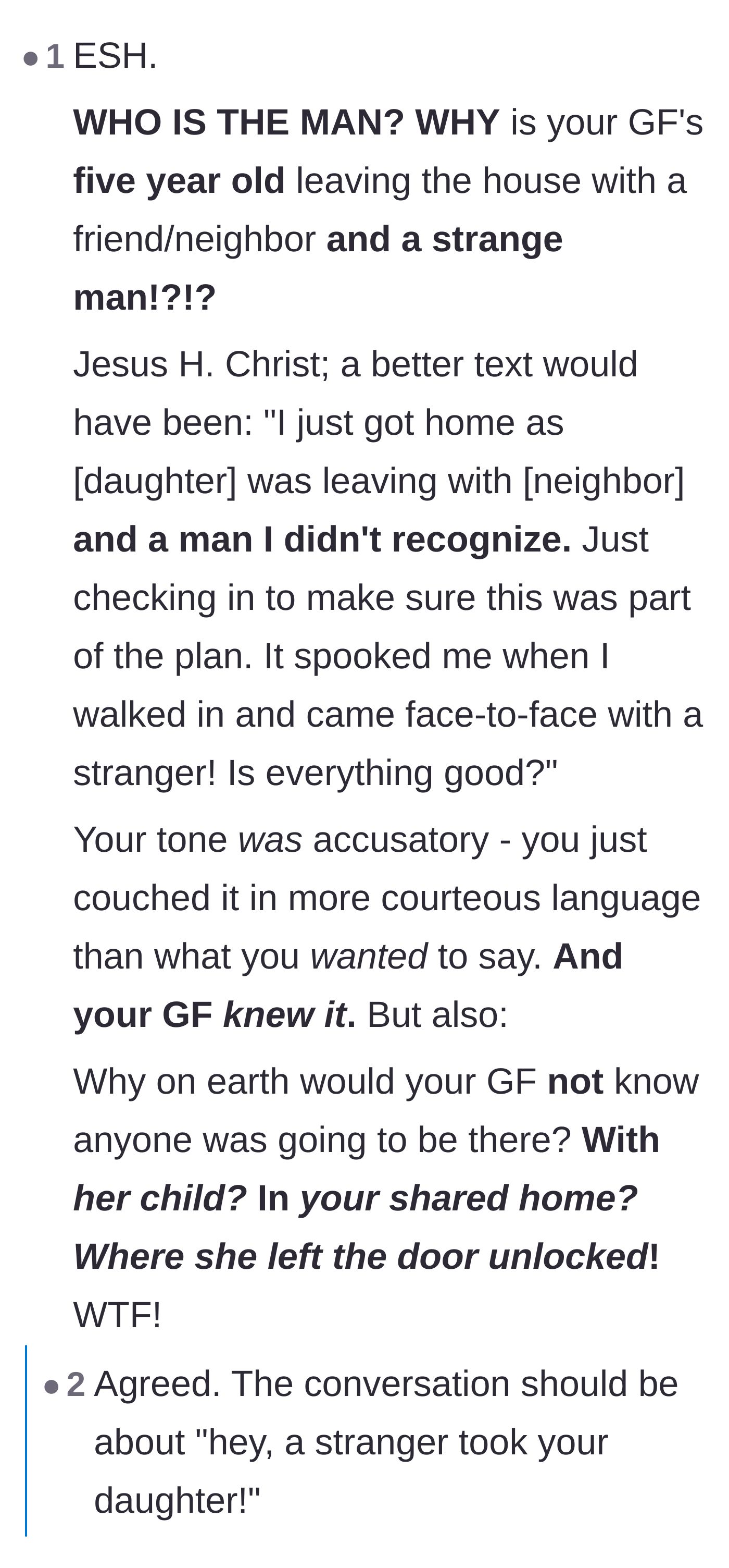 Comment thread 5 - Debating whether the author should have worried more about the child leaving with a stranger