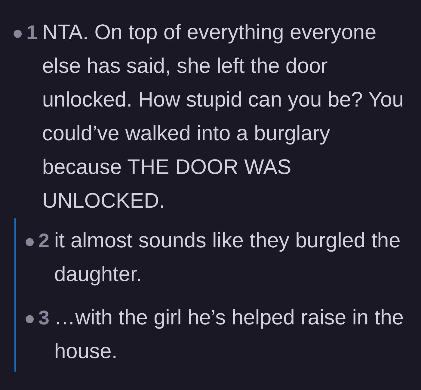 Comment thread 6 - Calling out the massive safety hazard of leaving the apartment door unlocked