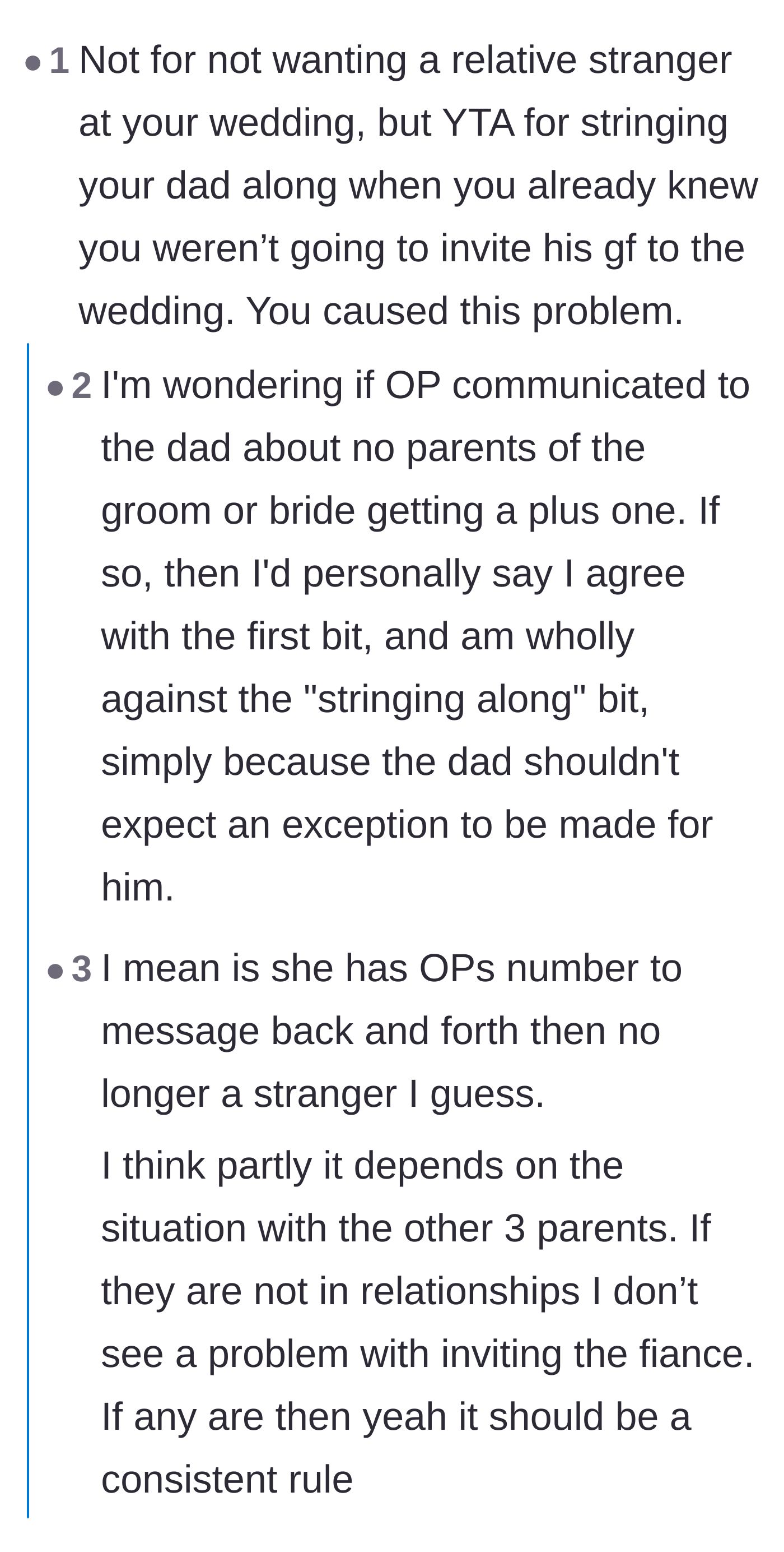 Comment thread 4 - A discussion about stringing the dad along that spirals into outrage over the dad sharing the bride's phone number.