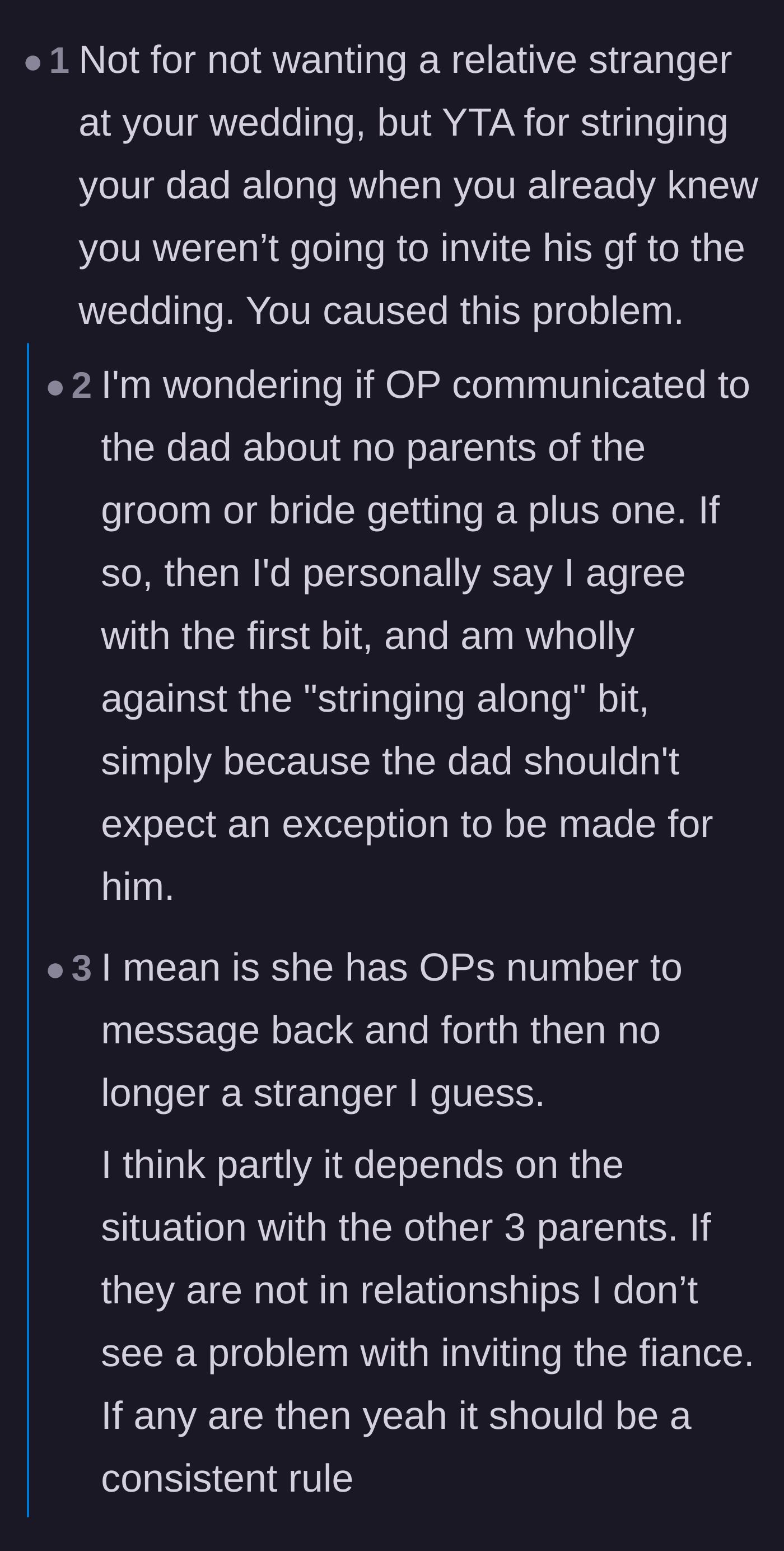Comment thread 4 - A discussion about stringing the dad along that spirals into outrage over the dad sharing the bride's phone number.
