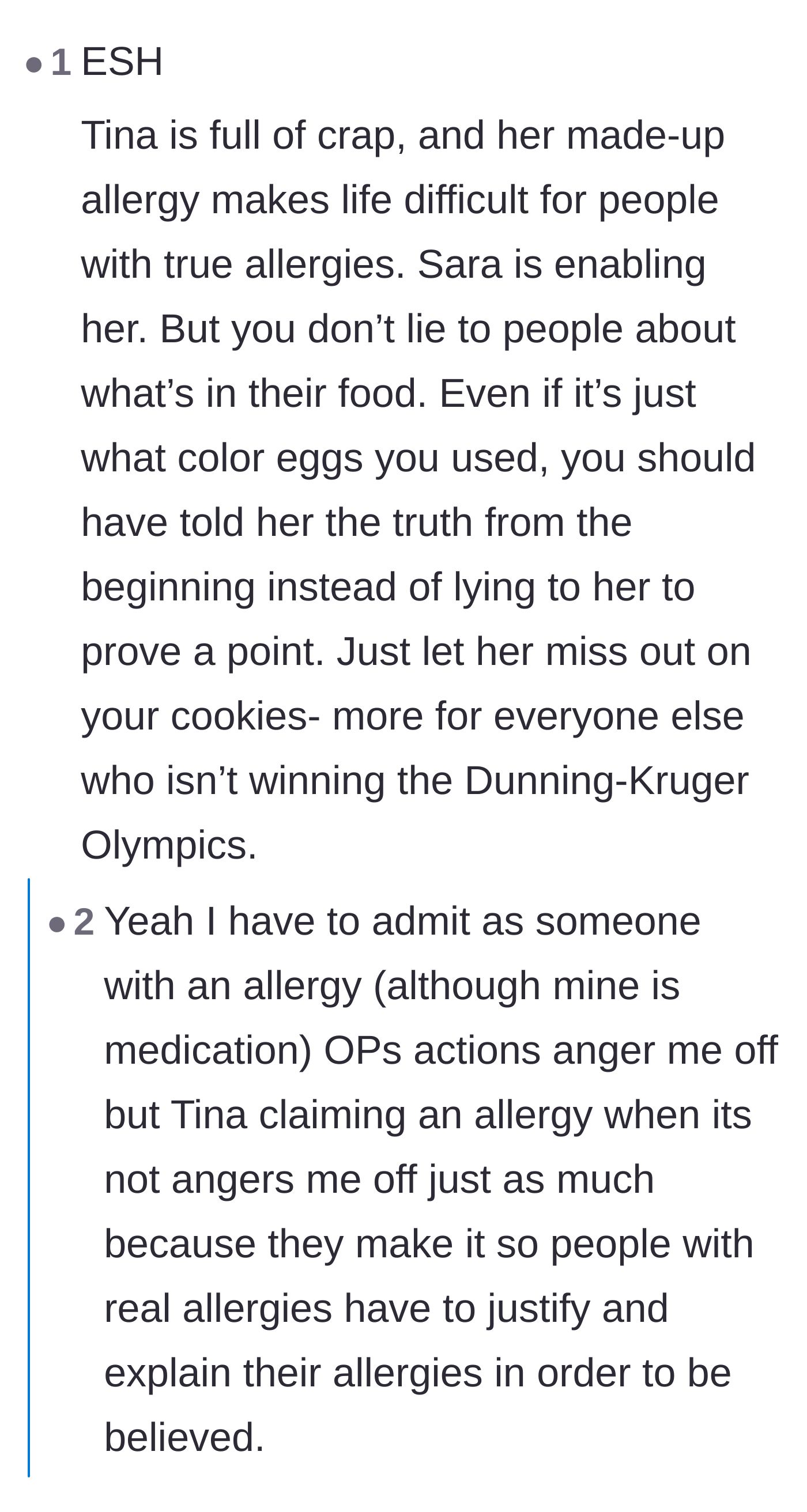 Comment thread 1 - A debate on how fake medical claims harm actual allergy sufferers, but why lying about ingredients is still an unforgivable boundary violation.