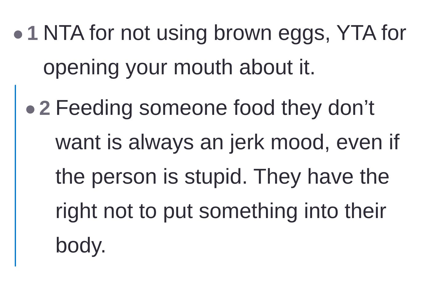 Comment thread 4 - A straightforward judgment condemning the narrator for taking away the coworker's right to choose what she eats.