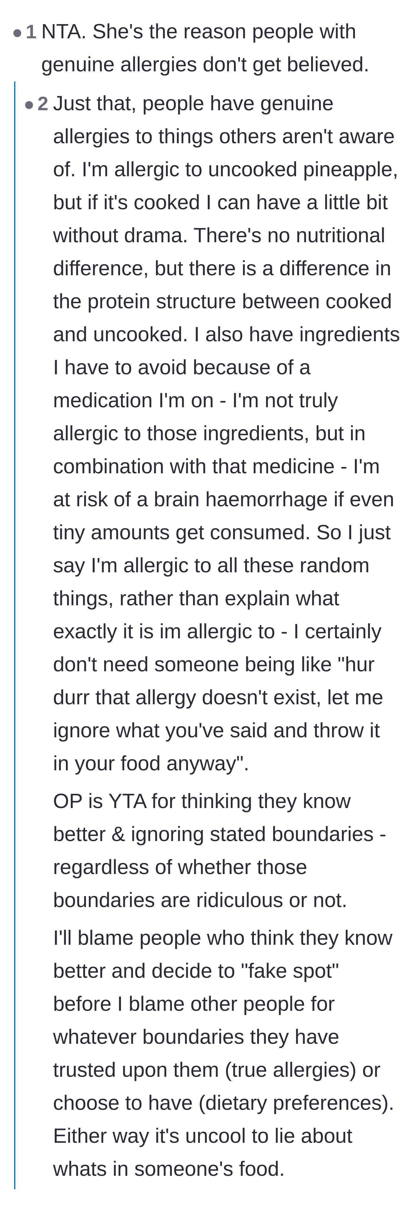 Comment thread 5 - A discussion focusing on the intense frustration experienced by people with real, complex allergies when dealing with fakers.