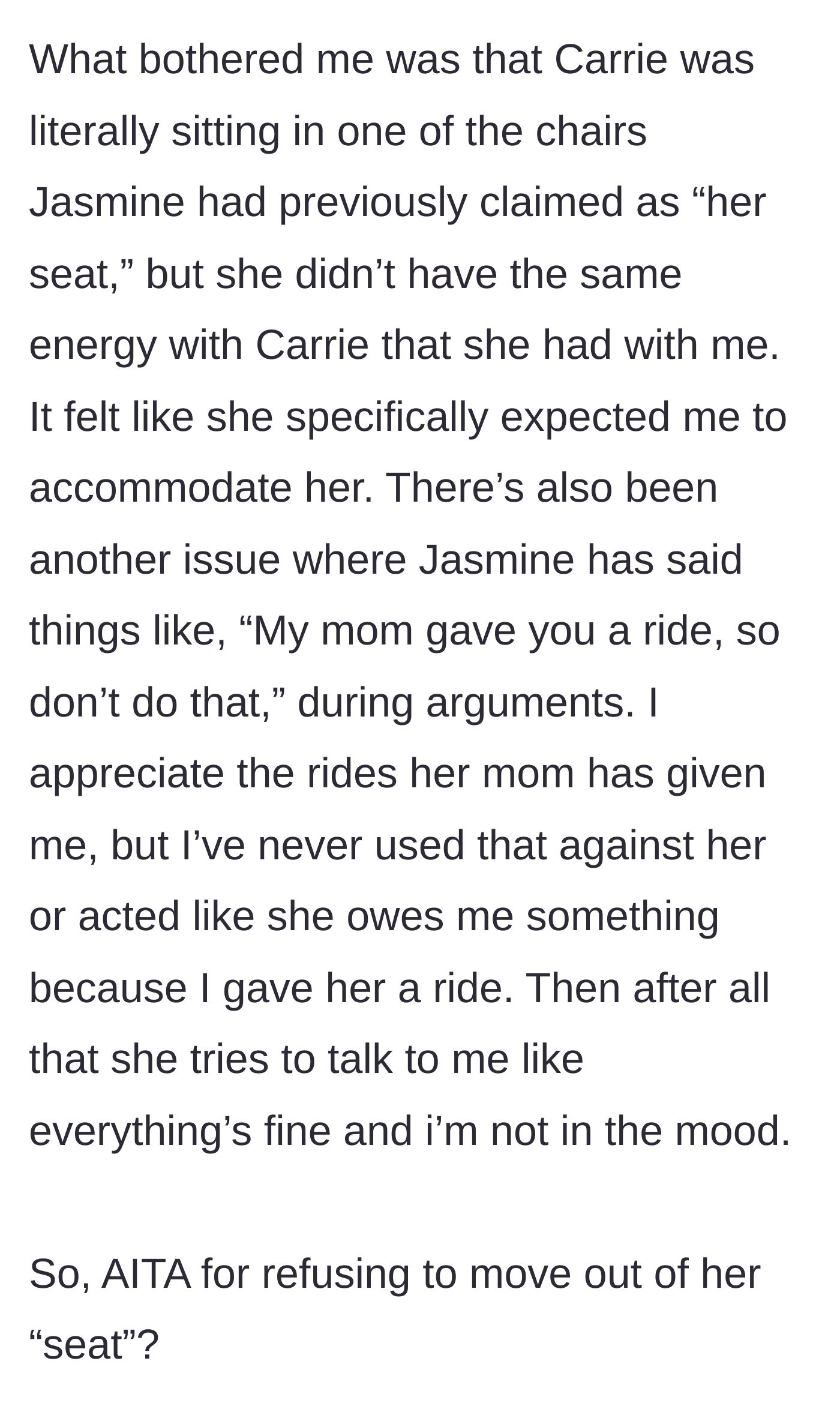 Story part 4 - The coworker weaponizes past car rides during the argument and then tries to act like nothing happened.