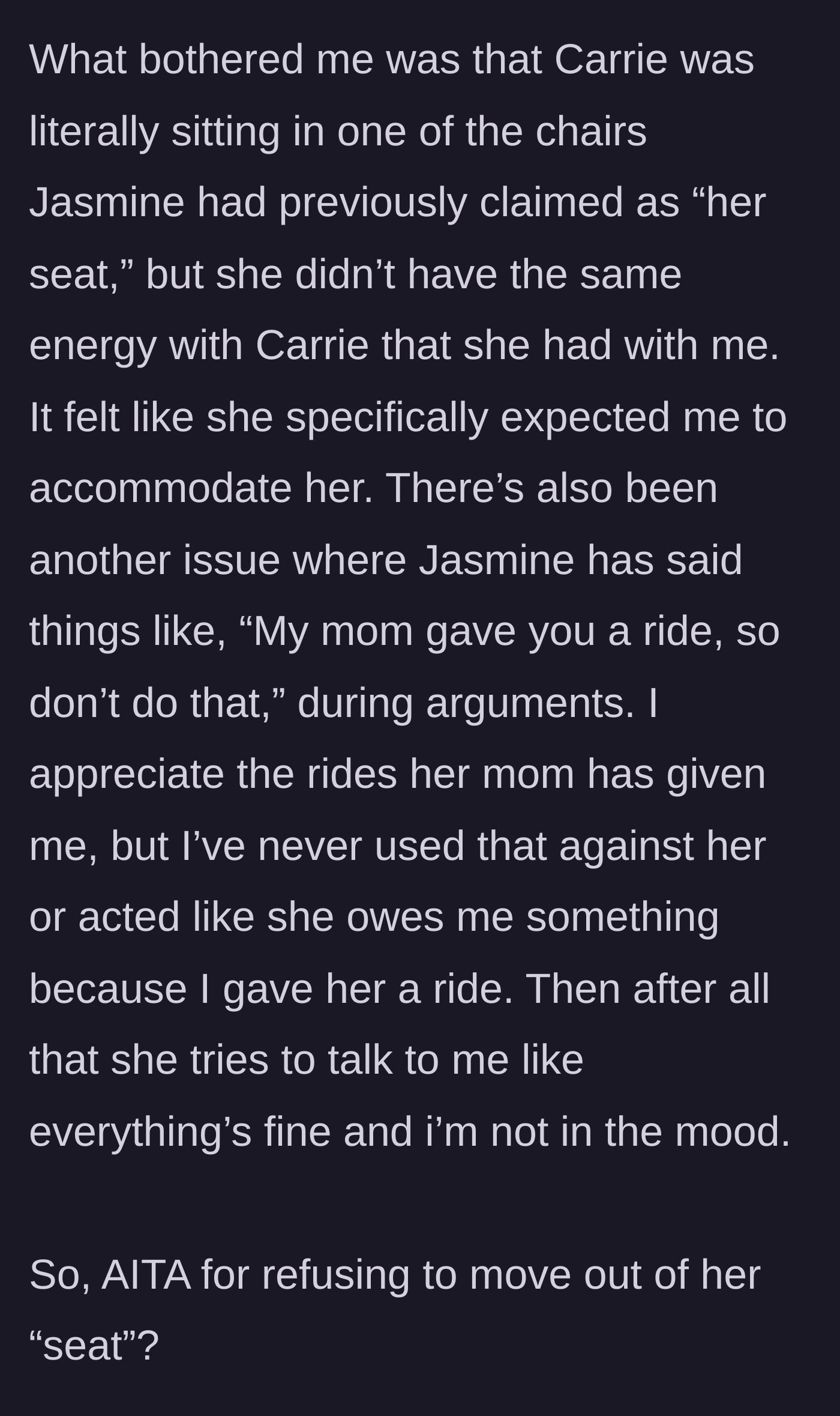 Story part 4 - The coworker weaponizes past car rides during the argument and then tries to act like nothing happened.