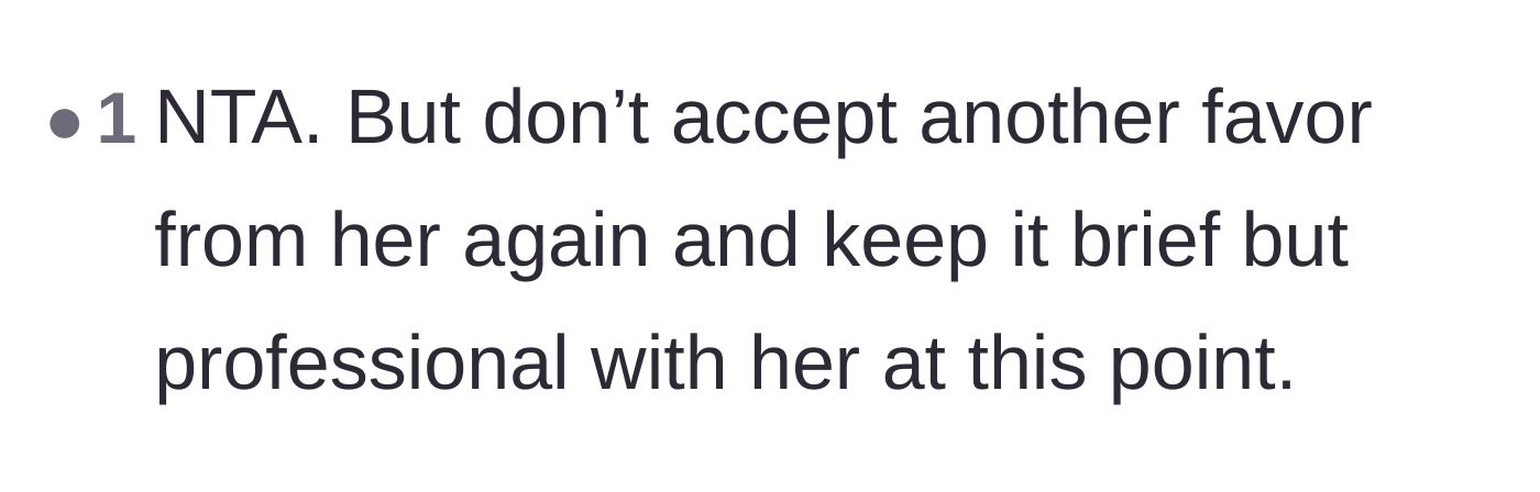 Comment thread 2 - Advice on refusing future favors to maintain a strict professional boundary.
