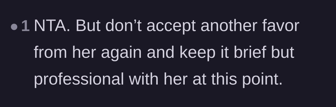 Comment thread 2 - Advice on refusing future favors to maintain a strict professional boundary.