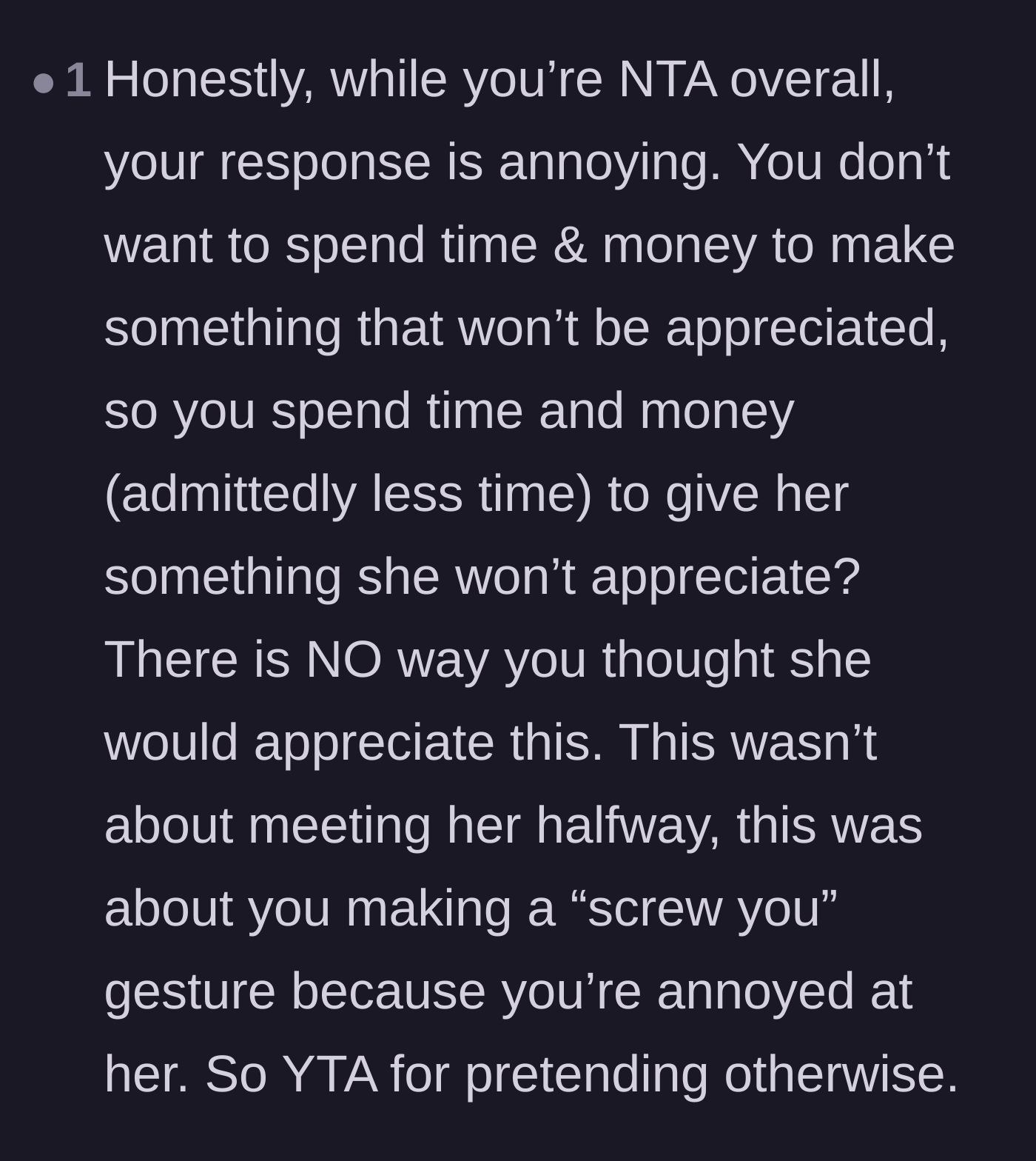 Comment thread 5 - Pointing out the hypocrisy of spending money on materials just to make a spiteful point.