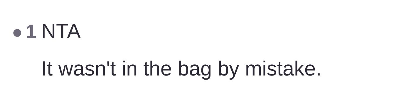 Comment thread 2 - A short comment pointing out that the sister deliberately put the suit in the donation bag.
