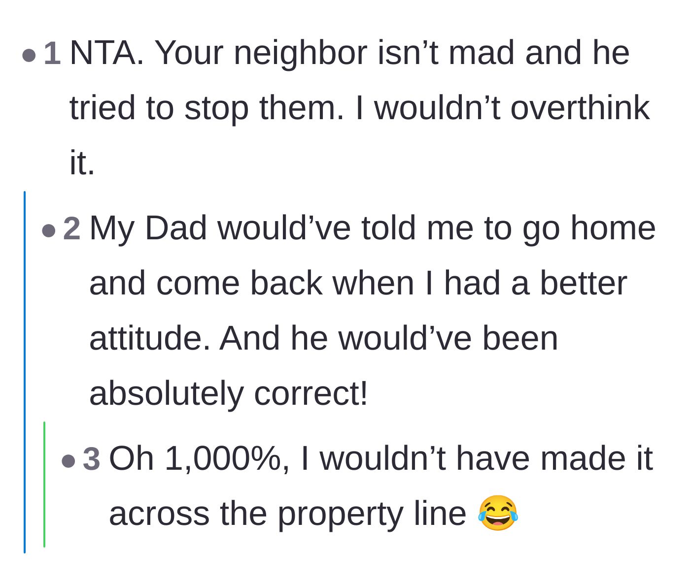 Comment thread 3 - A user noting that their own father would have sent them home for showing such a bad attitude.