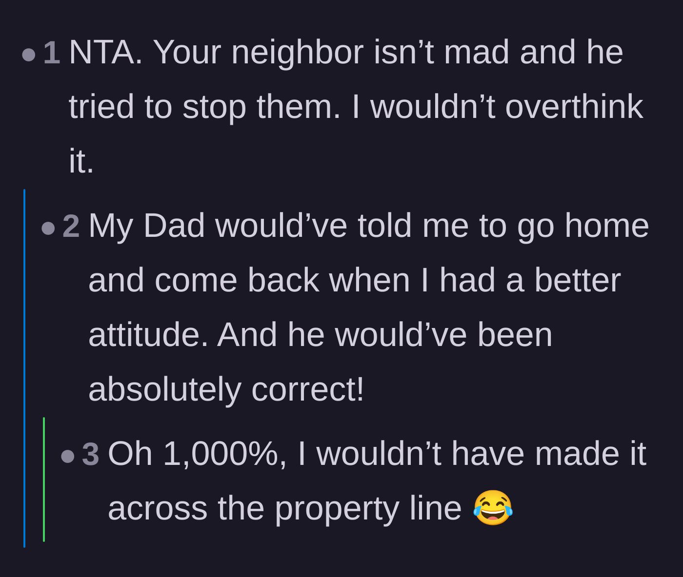 Comment thread 3 - A user noting that their own father would have sent them home for showing such a bad attitude.