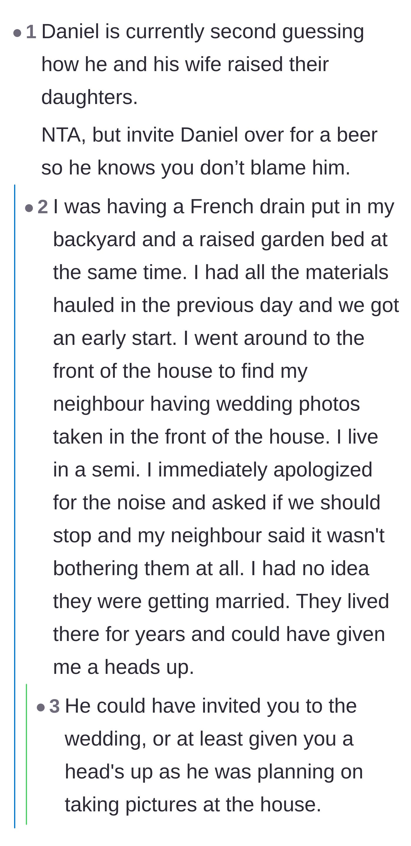 Comment thread 4 - Advice to buy the embarrassed father a beer, alongside a story about unannounced wedding photos.