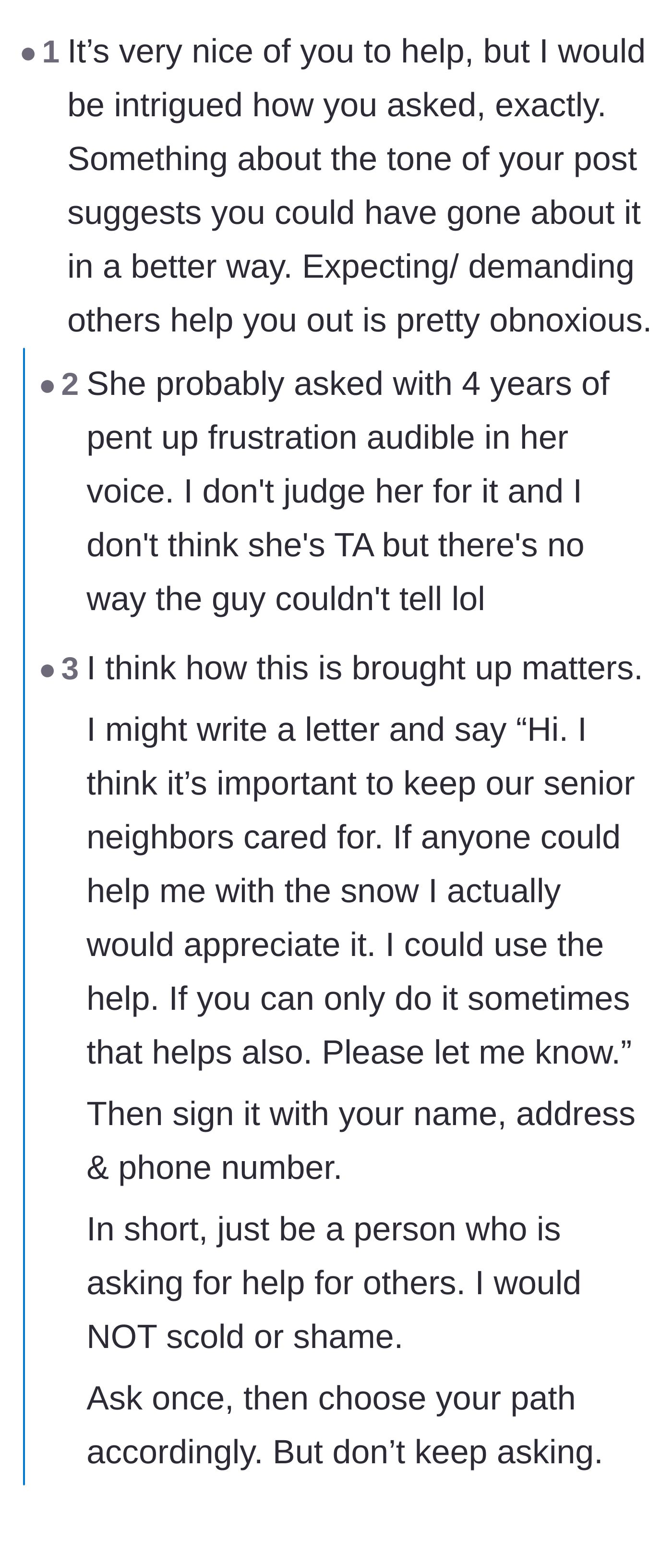 Comment thread 2 - A debate criticizing the main character's demanding tone and questioning whether volunteering someone else's time is obnoxious
