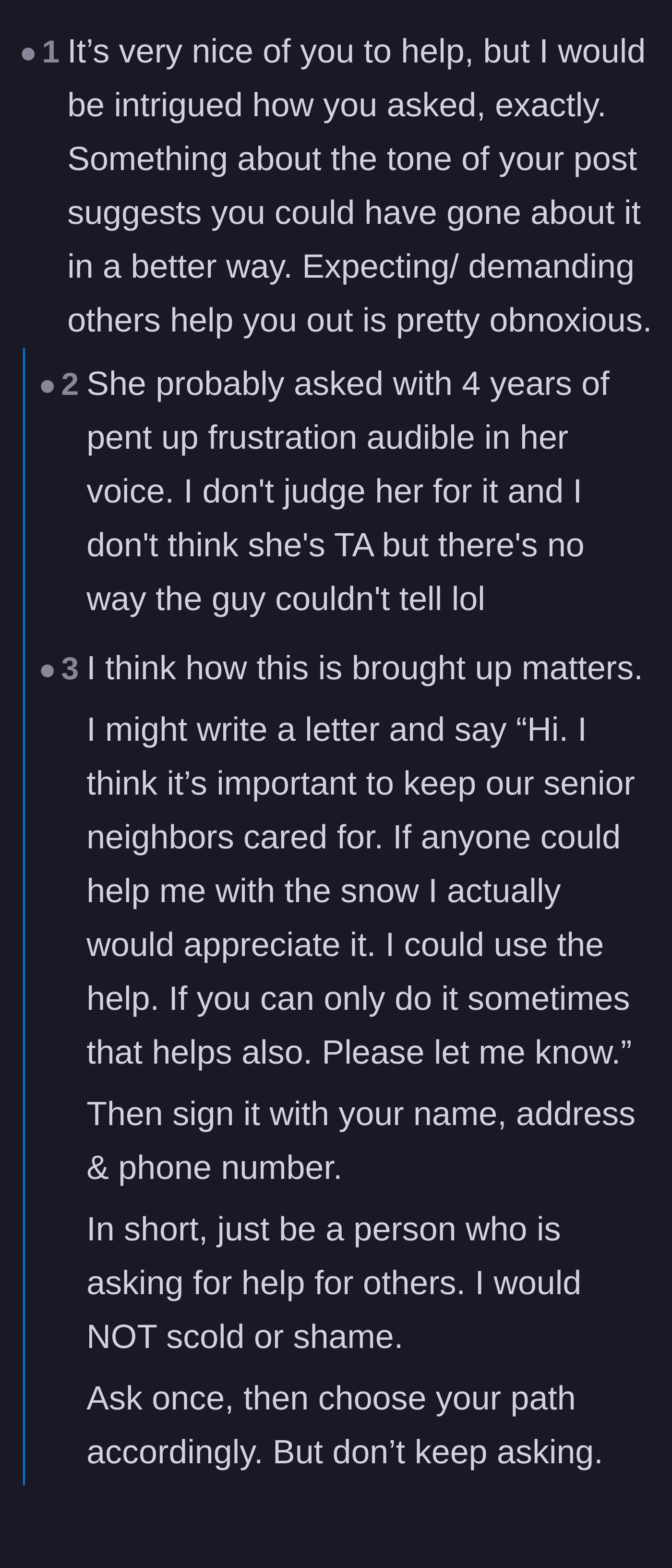 Comment thread 2 - A debate criticizing the main character's demanding tone and questioning whether volunteering someone else's time is obnoxious