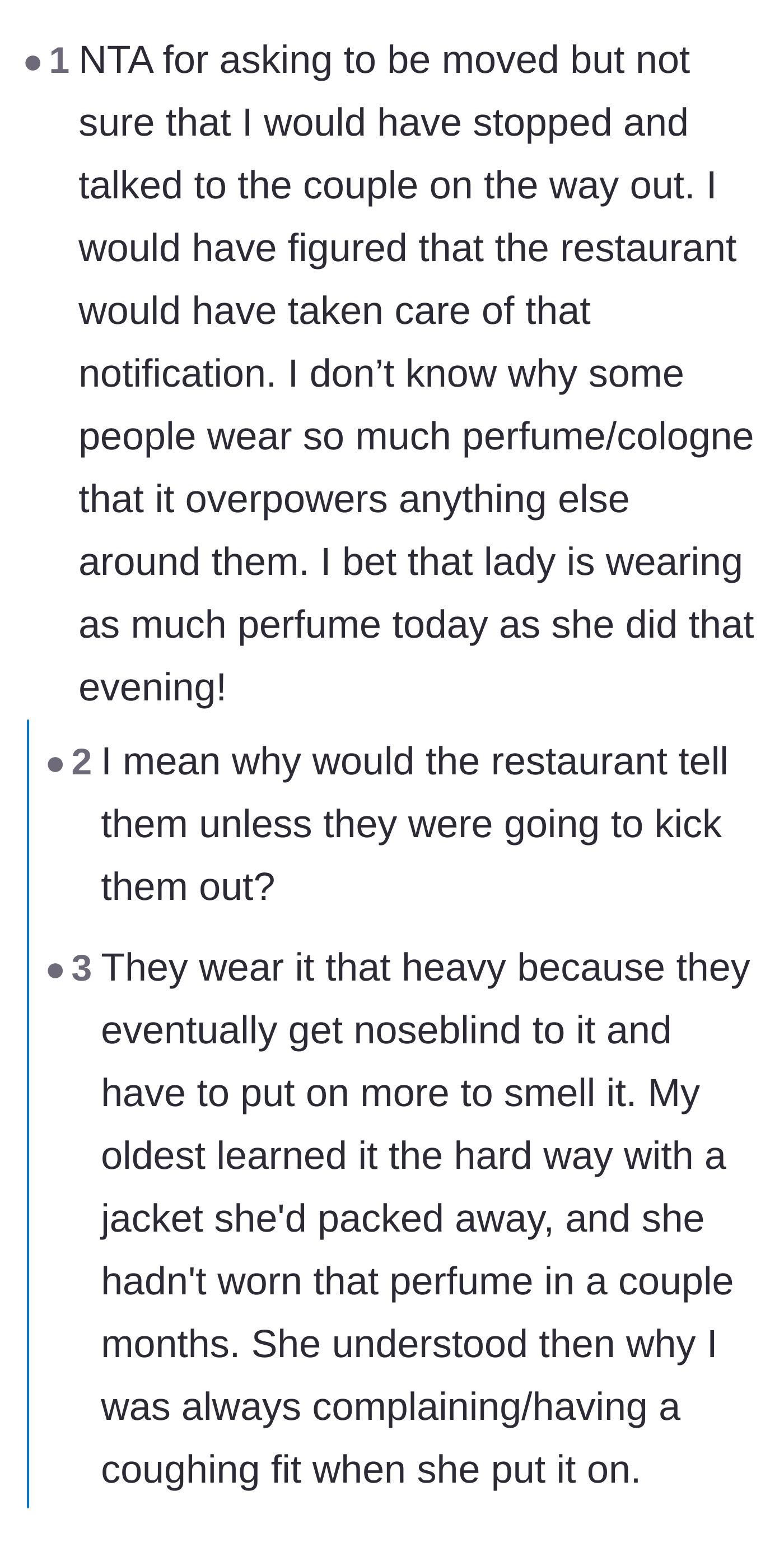 Comment thread 1 - Discussion about noseblindness and whether scent rules apply outside of Japan
