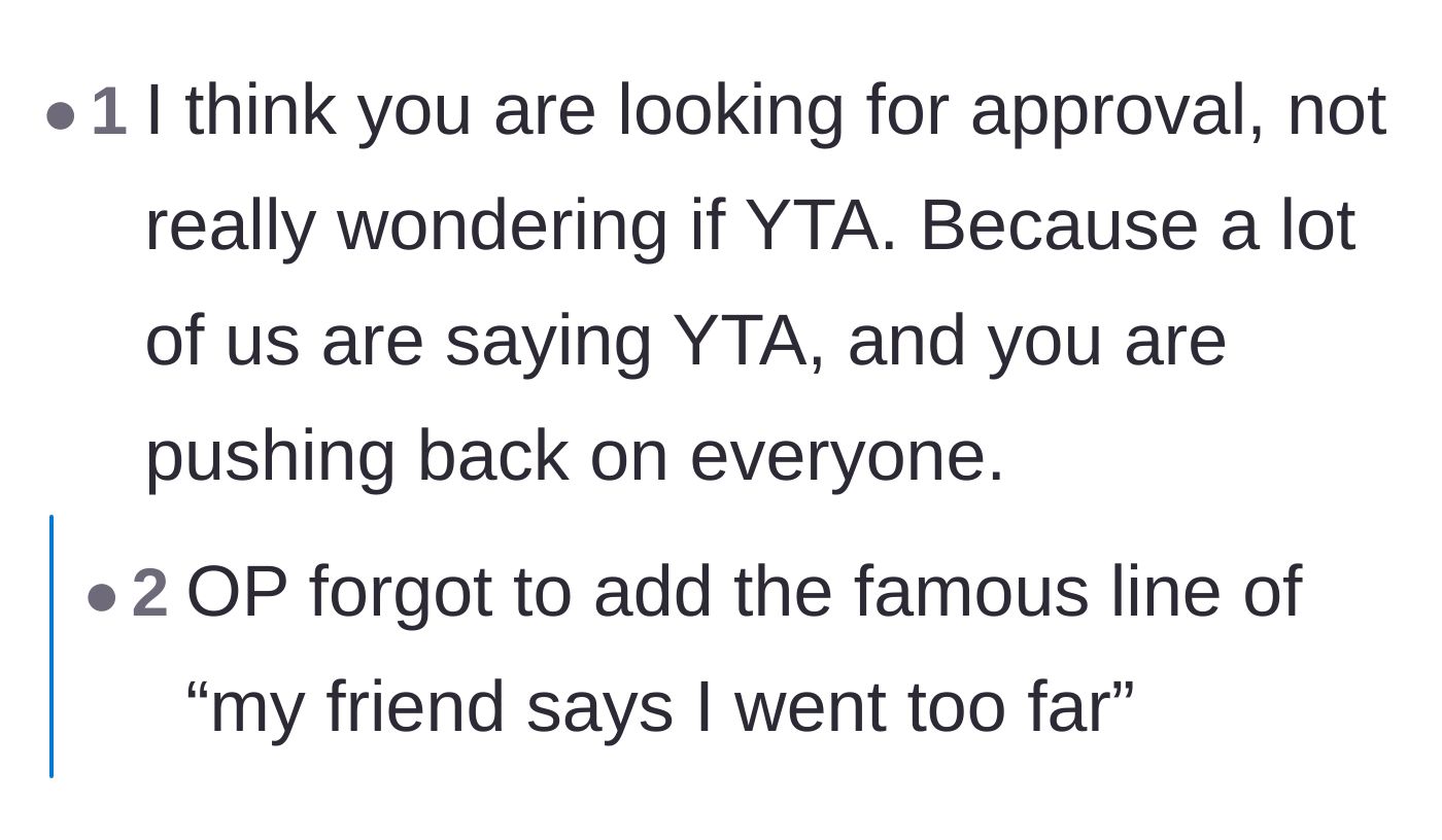 Comment thread 2 - Commenters calling out the author for seeking validation rather than honest feedback